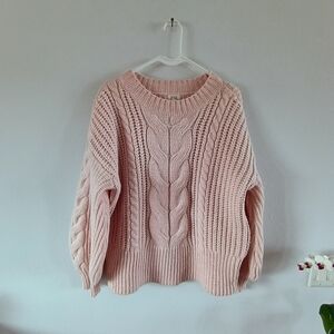 ANA A New Approach Sweater Womens XL Pink Chunky Knit Cable Cozy Oversized